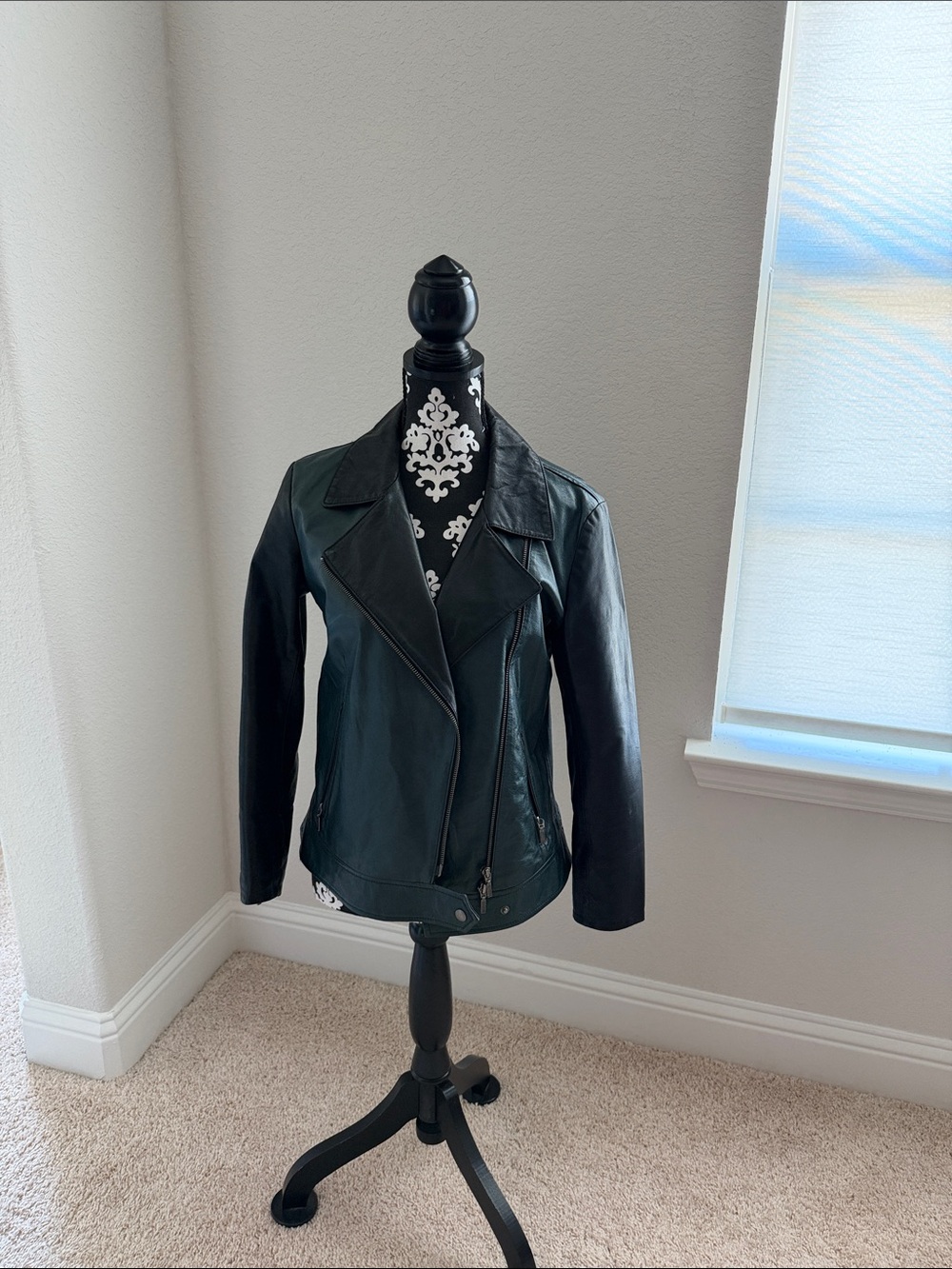 Danier Black Leather Asymmetrical Zip Biker Jacket
